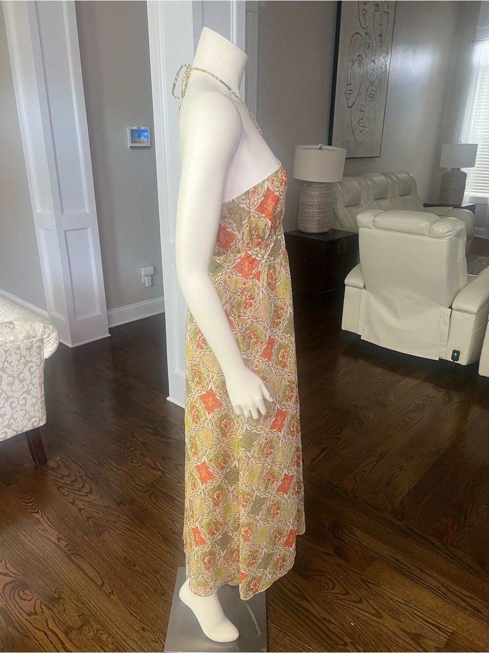 Banana Republic Strapless Midi Dress in Olive & Coral Print - Picture 3 of 6